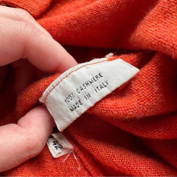 Manrico Cashmere Orange Long Sleeve V Neck Pullover Sweater Size 42 - Picture 7 of 11